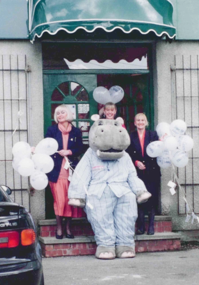 The Silentnight hippo standing outside Linthorpe Beds on Linthorpe Road